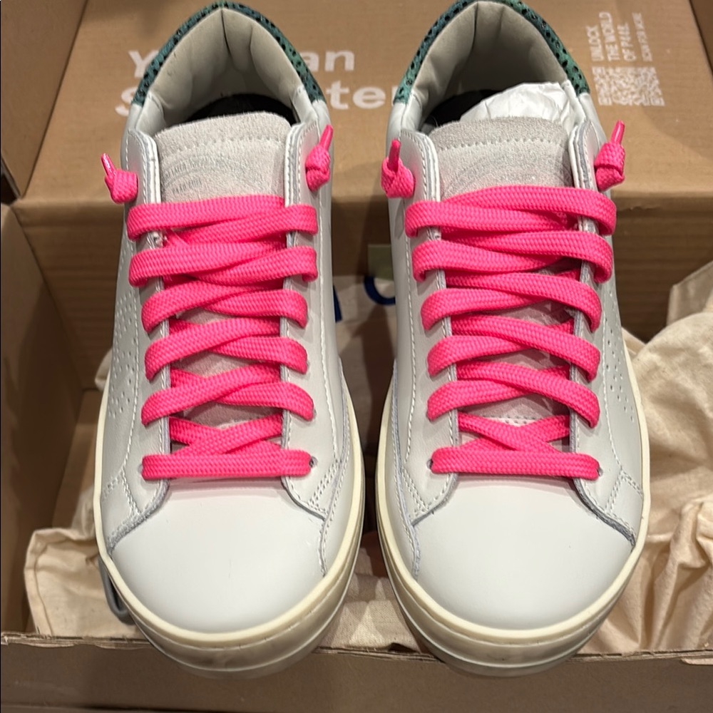 P448 White Sneakers with Pink Accents brand new